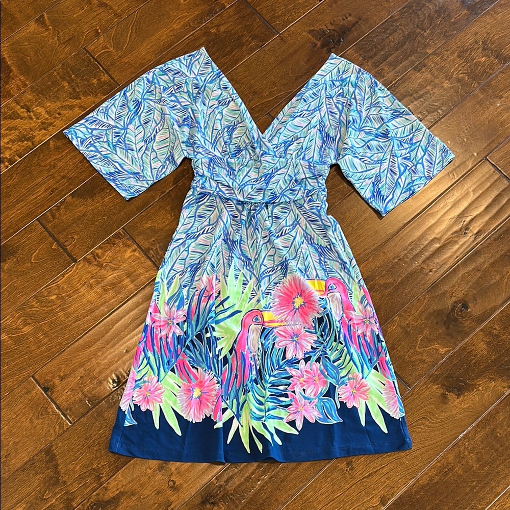 Lilly Pulitzer Blue and Green Leaf Print Dress